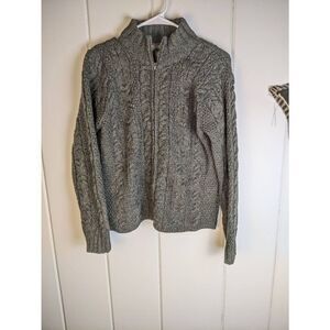Inis Crafts Full Zipper Chunky Knitted Merino Wool Sweater Size Medium
